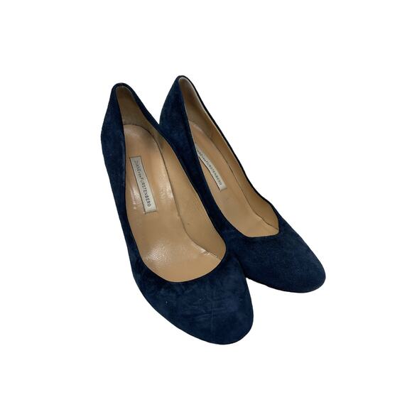 Diane von Furstenberg Pumps Womens 7 Classic Heels Navy Suede Round Toe DVF - Picture 2 of 9